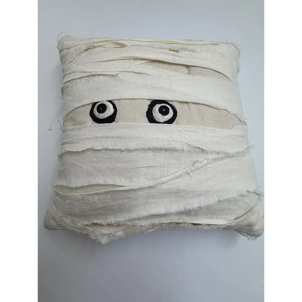 Pottery Barn Halloween Mummy Throw Pillow Reversible Linen Accent Cushion